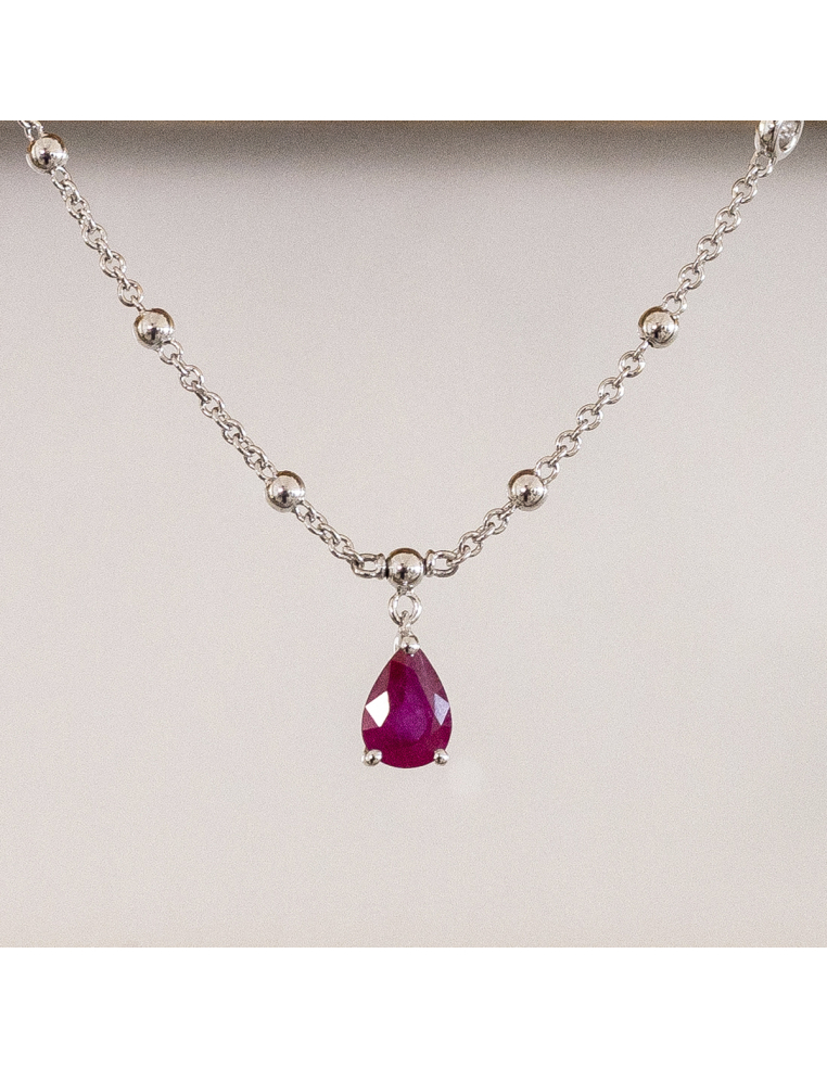 White Gold and Ruby Pear-Shaped Necklace with Diamond – PR Jewelers