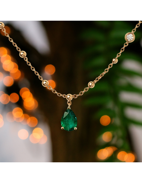 18K rose gold and pear-shaped emerald choker | PR Jewellers