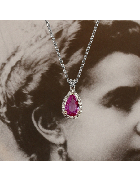 Collar oro blanco y zafiro rosa 18 Kt con diamantes – PR Joyeros