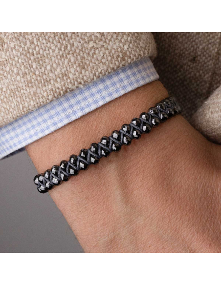 Pulsera macramé con diamantes negros – Elegancia versátil | PR Joyeros