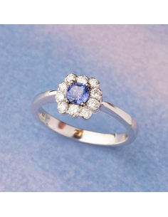 Anillo de Compromiso oro blanco 18Kt con zafiro y diamantes | Joyeros