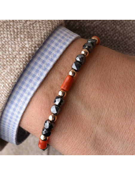 18K gold bracelet with hematite and coral – Unique elegance | PR Jewel