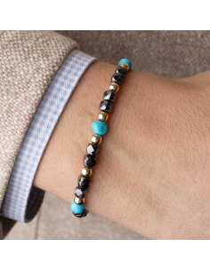 Pulsera oro 18Kt, hematites y turquesas – Elegancia vibrante | PR