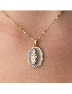 Gargantilla oro amarillo Virgen Milagrosa madreperla y diamantes – PR 2