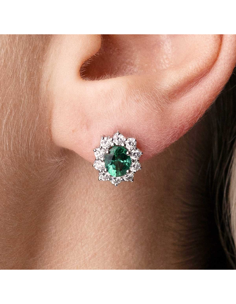 White gold earrings with emeralds and diamonds – PR Jewelers