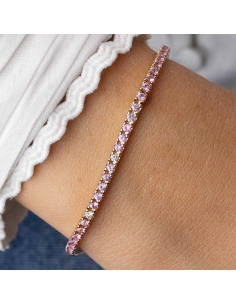 Rose gold riviére bracelet with diamonds and pink sapphires | PR Jewel