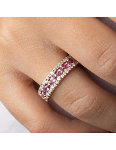 18K Rose Gold Engagement Ring with Diamonds and Pink Sapphires 2