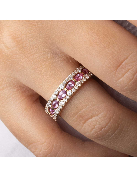 18K Rose Gold Engagement Ring with Diamonds and Pink Sapphires