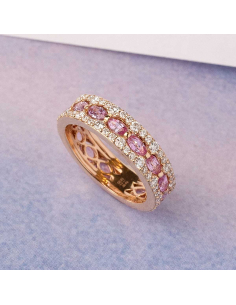 18K Rose Gold Engagement Ring with Diamonds and Pink Sapphires