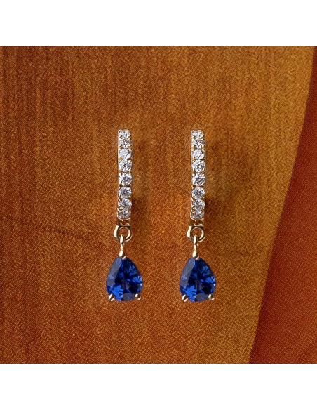 Pendientes oro rosa con diamantes y zafiros lágrima