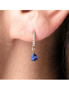 Pendientes oro rosa con diamantes y zafiros lágrima 2