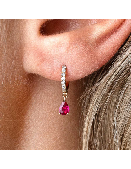 Pendientes oro rosa con diamantes y rubí lágrima / PR JOYEROS
