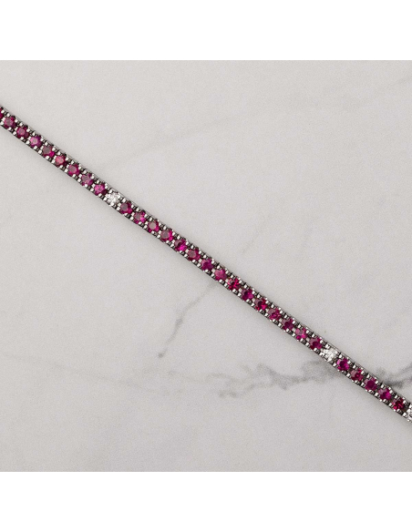 Pulsera riviére oro blanco con diamantes y rubíes | PR Joyeros