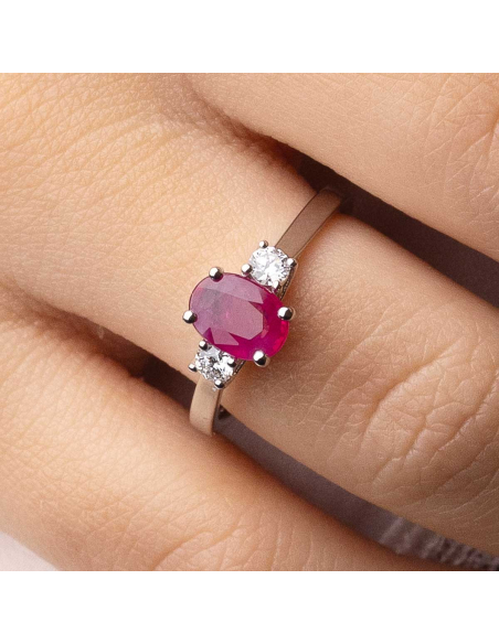 Anillo de Oro Blanco 18K con Rubí y Diamantes | PR Joyeros