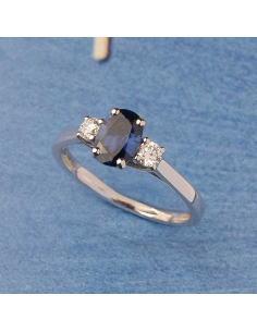 Anillo de Oro Blanco 18K con Zafiro y Diamantes | PR Joyeros