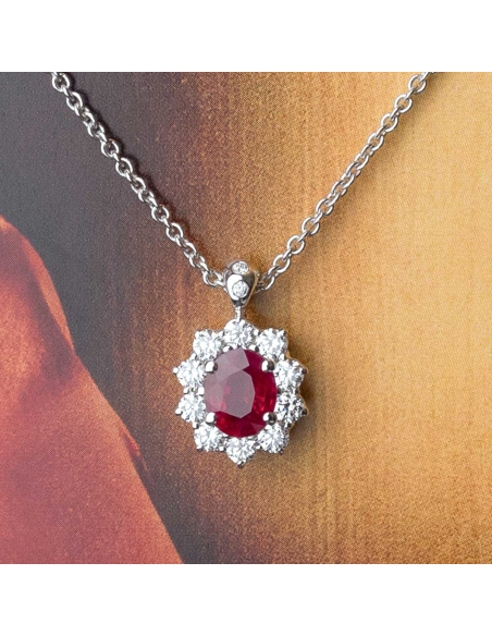 Gargantilla oro blanco rubí oval y diamantes – PR Joyeros