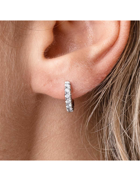 Pendientes aro oro blanco 18Kt con diamantes | Elegancia
