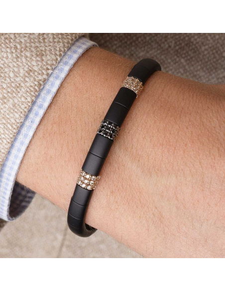 Pulsera hombre oro 18Kt con diamantes brown y negros | PR Joyeros