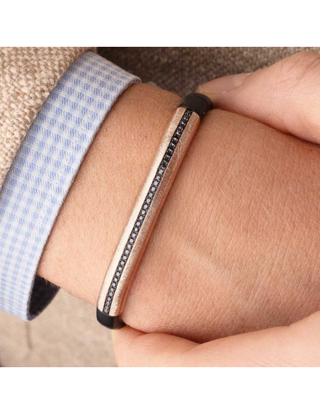 Pulsera hombre oro 18Kt y cerámica con diamantes negros | PR Joyeros