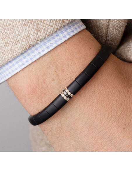 Men's bracelet in 18Kt ruthenium gold and ceramic with diamonds | PR