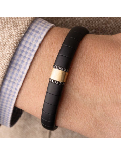 Pulsera hombre oro amarillo y rutenio 18 Kt con diamantes negros