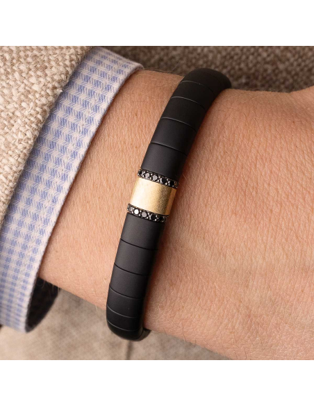 Pulsera hombre oro amarillo y rutenio 18 Kt con diamantes negros