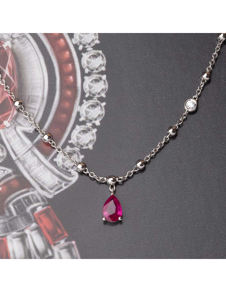 Collar de Oro Blanco y Rubí Talla Pera con Diamante – PR Joyeros
