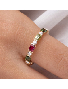 Rose Gold 18Kt Ring with Diamonds and Multicoloured Sapphires 2