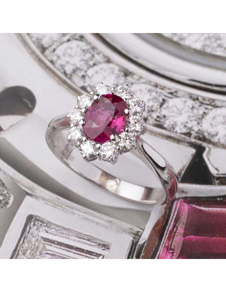 Anillo de compromiso oro blanco rubí y diamantes – PR Joyeros