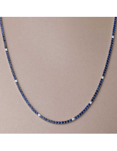 White Gold 18 kt Rivière Necklace with Sapphires and Diamonds | PR Jew
