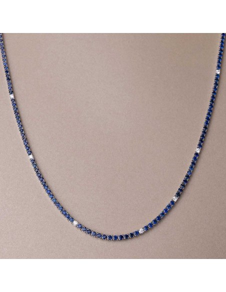 Collar Rivière Oro Blanco 18 kt con Zafiros y Diamantes | PR Joyeros