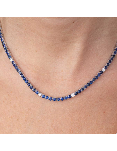 White Gold 18 kt Rivière Necklace with Sapphires and Diamonds | PR Jew