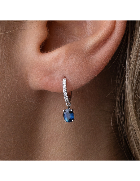 Pendientes Oro Blanco 18Kt con Zafiros Oval | Elegancia Impactante