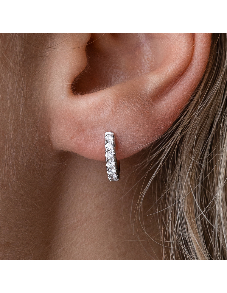 Pendientes aro oro blanco 18Kt con diamantes | Elegancia
