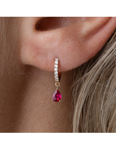 Pendientes oro rosa con diamantes y rubí lágrima / PR JOYEROS 2