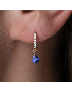 Pendientes oro rosa con diamantes y zafiros lágrima 2