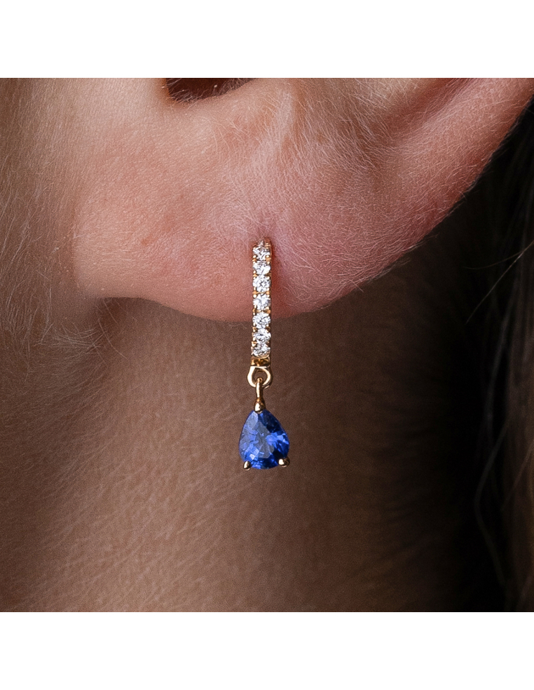 Pendientes oro rosa con diamantes y zafiros lágrima
