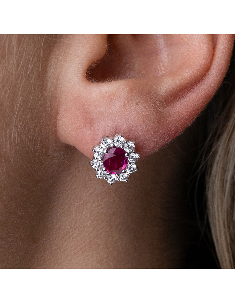Pendientes oro blanco rubí y diamantes – PR Joyeros