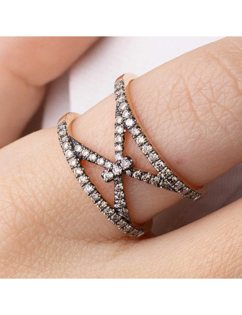 Anillo de oro rosa con diamantes brown cruzado | PR Joyeros 2