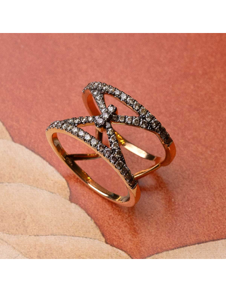 Anillo de oro rosa con diamantes brown cruzado | PR Joyeros