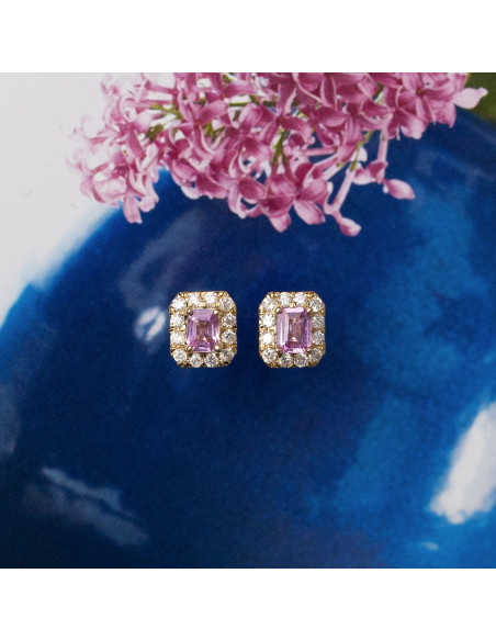 Pendientes Zafiro Rosa y Diamantes: Un Sueño de Elegancia en tus Oreja