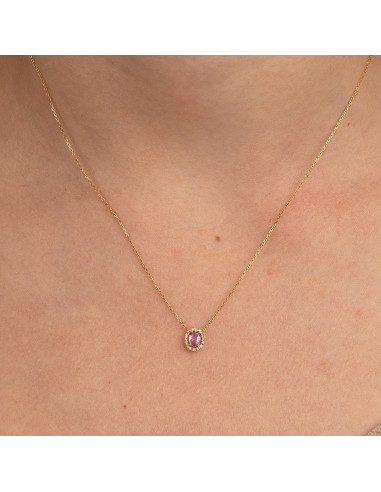 GARGANTA ZAFIRO ROSA Y DIAMANTE: Elegancia atemporal en oro amarillo