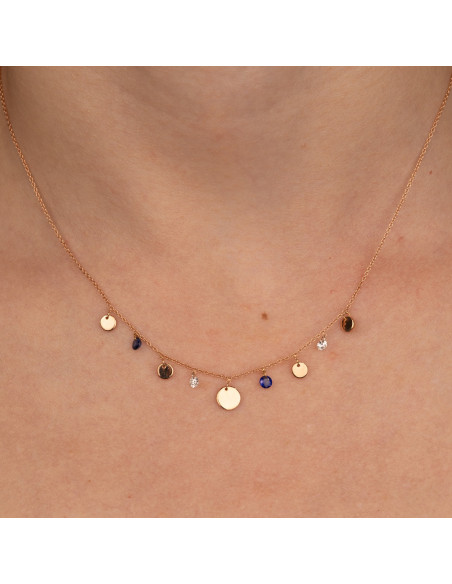 Collar "Rosana" de oro rosa con diamantes y zafiros. Una pieza única