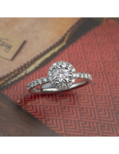White Gold Ring with Centre Diamond and Diamond Halo