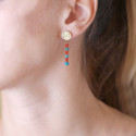 YELLOW GOLD EARRINGS WITH CORAL AND TURQUOISE